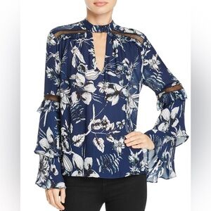 VGUC Parker Court Choker neck 100% silk tiered bell sleeve blouse